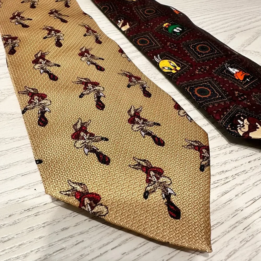 Looney Tunes Neck Tie Marvin Martian Tasmanian Vintage Silk Lot of 2